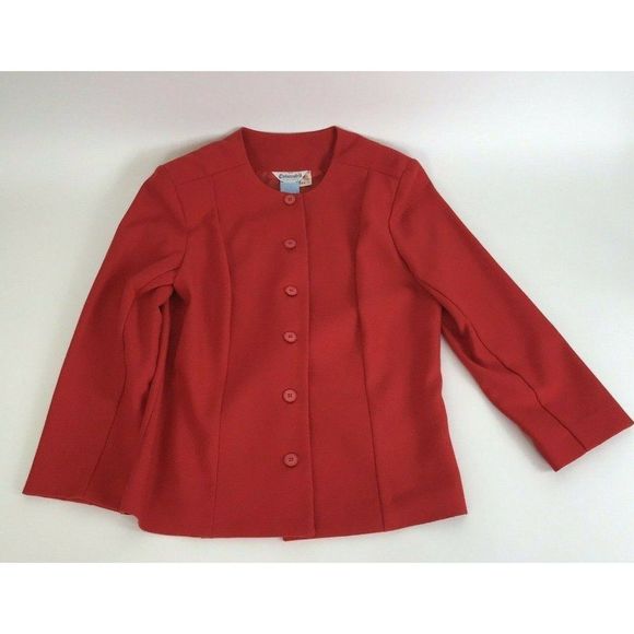 Vintage Christenfeld Of California Red Button Up Polyester Wool Blazer Size 14 - Picture 1 of 5